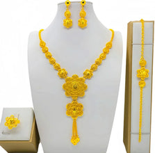 Fashion Dubai Flower Design Luxury 24k Gold Color Women's Jewelry Set African Fashion Bracelet Earrings Necklace Ring Four Piece