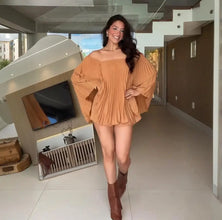 Women's Sexy One Shoulder Pleated Chiffon Long Sleeve Shorts 2 Piece Fashion Loose Shawl Sleeves Elegant Female Beach Shorts Set
