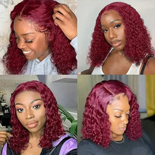 99J Burgundy Color 14Inch Water Wave 13x4 Bob Wig For Women Brazilian Pre Plucked Transparent Lace Human Hair Bob Wigs