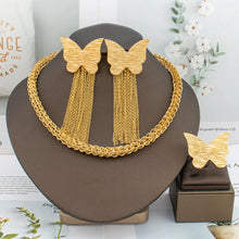 African Fashion Earrings Necklace Ring Jewelry Set for Women Luxury Gold Color Tassel Earrring 8 Shape Design Italy Wedding Gift