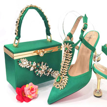 Venus Chan 2023 Italian Design Girly Style Pointed Toe Wedding Shoes And Bag, Full Diamond Decoration Metal Closure Bag