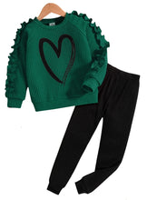 Spring and Autumn children fashion sports set girls sweater + casual pants two-piece girls cartoon heart printed clothing