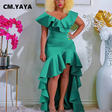 CM.YAYA Women Boho Elegant Ruffles Short Sleeve Irregular Long Maxi Dress 2024 OL High Split Chic Party Evening Street Dresses