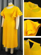 Plus Size A Line Dresses Yellow Butterfly Short Sleeve Cut Out High Waist Office Work Daily Evening Party Outfits for Women 2024