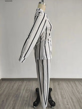 Women's Fashionable Strip Casual Two pieces Long Pants and Shirt