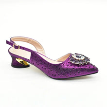 Purple Shoe and Bag Set for Party Women Shoes and Bags To Match Set Italy Elegant Rhinestone Lady Heeled Pumps Women Wedding