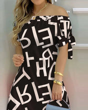 Fashionable Sexy Women's Print Dress Women's Word Shoulder Short -sleeved A -line Dress Ladies Off The Shoulder Mini Dresses