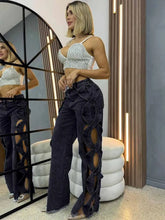 BKQU Fashion Streetwear Y2k Hollow Out Jeans Women High Waist Side Cross Cutout Wide Leg Blue Denim Pants Elegant Party Jean2025