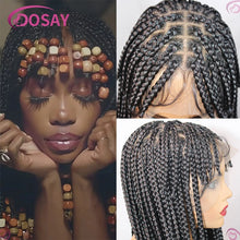 Short Front Braiding Bangs Synthetic Wig Knotless Box Braided Wigs For Black Women Full Lace 32