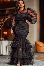 Women's Polka Dot Sheer Organza O Neck Long Lantern Sleeve Ruffles Dress