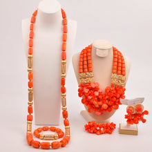 Natural coral beads orange necklace set for stylish Nigerian wedding couple African jewelry