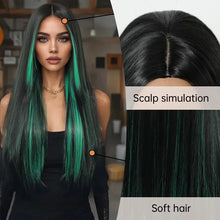 Long Black Green Mix Cospaly Wig Synthetic Hair High Quality Wig for Women Party Daily Use Heat Resistant Straight Natural Wigs