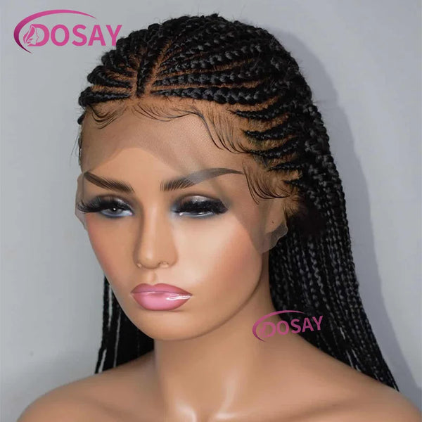 Synthetic 32" Full Lace Wig Braided Wig Middle Part Style Knotless Braided Lace Wig For Women Hand Made Lace With Baby Hair
