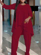 Women Two Piece Sets Pant Set Round Neck Matching Sets Casual Loose Irregularity Tops Long Pants Elegant Splice Y2k Streetwear