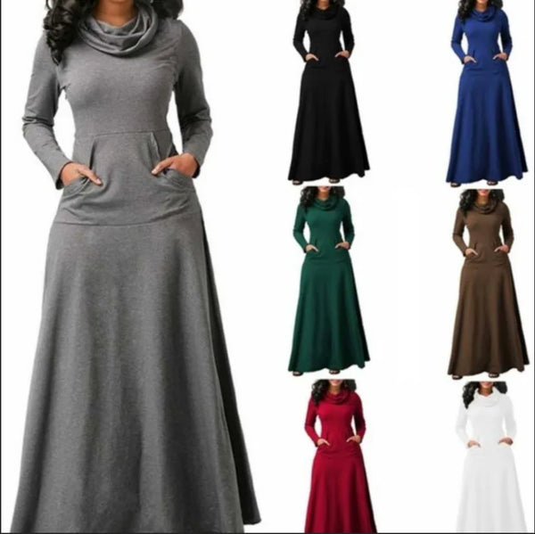 Women's Elegant Plus Size Maxi High Collar Long-sleeved Dress