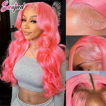 30 32 inch 250% Body Wave 13x4 13x6 Hd Lace Frontal Wig Pre Plucked Transparent Colored Lace Front Pink Wig For Women Glueless