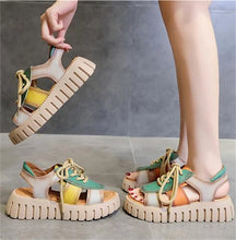 2024 New Lace-up Summer Fish Mouth Sandals Premium PU Spell Color Roman Shoes Woman Sandals Platform Wedges Increase Sandals