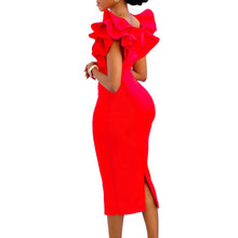 CM.YAYA Women Ruffles Short Sleeve Square Collar Knee Length Dress Street Vestidos Sexy Night Club Party Evening Chic Dresses