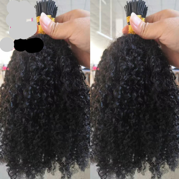 Women's Burmese Afro Kinky Curly I Tip Micro-links Human Hair Extensions