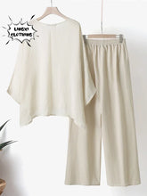 2024 Summer Fashion Cotton Linen Women's Set Large Irregular Linen Shirt High Waist Loose Wide Leg Pants Elegant Two Piece Set