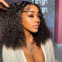 Vietnamese Super Double Drawn Water Wave Curly13x4 Frontal Bob Wig with 100%Human Hair Natural Black 210%Density For Black Women