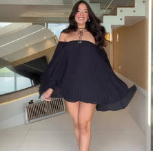 Women's Sexy One Shoulder Pleated Chiffon Long Sleeve Shorts 2 Piece Fashion Loose Shawl Sleeves Elegant Female Beach Shorts Set