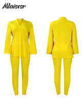Mlaiscsr Causal Solid 2 Piece Set Women V Neck Loose Fit Tops and Legging Jogger Pants Suit Stretwear Birthday Tracksuits Outfit
