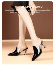 High Heel Slippers Pointed Toe Shoes Woman Elegant Mules Shoes Women Black Green Metal Heel Outdoors Womens Slippers Big Size