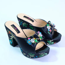 Fashion Women's Shoes High Heels Sexy Ladies Party Wedding Pattern Embroidery Mules High Heel Sandal Casual Beach Shoes For Lady