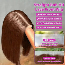 Brazilian  250 Density Short Bob 13x4 HD Transparent Lace Front Human Hair Wig Chocolate Brown Straight 13x5 Lace Frontal Wigs