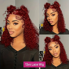 Burgundy 99J Deep Wave Short Bob Wigs 100% Human Hair Wig Water Curly Wig Baby Hair 13x4 Lace Front Human Hair Bob Wig For Women