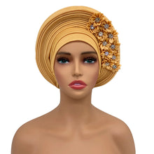 2024 New African Headtie Turban Nigeria Head Ties with Flowers Already Made Auto Gele Women Head Wraps for Wedding Party