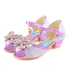 Summer Girls Sandals With Heel Fashion Rhinestone Shiny Glitter Shoes Children Princess Bowtie Dancing Shoes H876