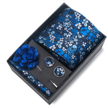 Top Grade Fashion 8 cm Wide Tie Sets Blue Stripe Men's Gravata Handkerchief Cufflink Box Fit Group Workplace Wedding Tie