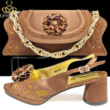 QSGFC Open Toe Women Heels for 2024 Elegant Party Olive Color Diamond Pumps Italian Shoes and Bags Matching Set