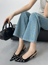 Summer 2025 Fashion Rivet Design High Heeled Sandals Women Sexy Pointed Toe Back Strap Dress Shoes Stripper Pumps Zapatos Mujer