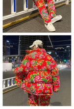 Men Harajuku Big Flopwer Coat Winter Jacket 2024 Mens Streetwear Hip Hop Parka Chinese Traditional Clothes Puffer Jackets XXXXXL