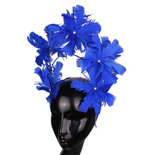 Elegant Women Wedding Hair Fascinator Accessories Headband Bridal Party Show Headwear Fancy Blue Feather Flower Hair Accessories