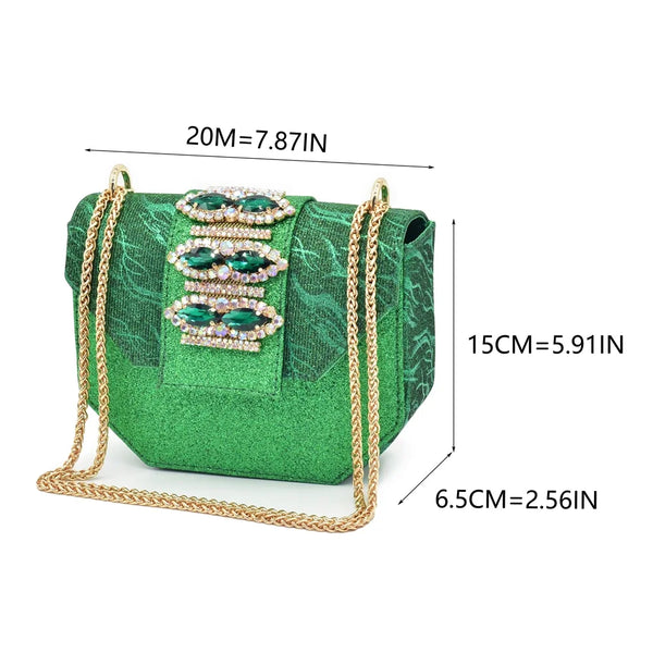 Ladies Shoe and Bag Set Latest Designers Low Heels Elegant Wedding Italian Shoes Bag Set Withn Rhinestone Green Shoe and Purse