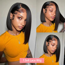 13x4 Straight Lace Frontal Bob Wig Pre Plucked 4x4 Human Hair Wigs Brazilian Remy Bone Straight Short Bob Wig For Women 14 Inch
