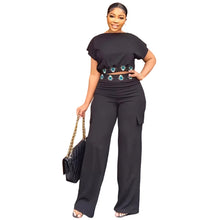 Summer Fall Short-sleeve Trousers Women's 2-piece Set Pullover Tops Elasticated Straight-leg Trousers Casual Fashion Suits Women