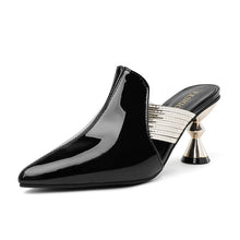 High Heel Slippers Pointed Toe Shoes Woman Elegant Mules Shoes Women Black Green Metal Heel Outdoors Womens Slippers Big Size
