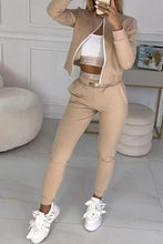 Sporty Casual Long Sleeve Zipper Solid Jacket 3 Pieces Set Women Autumn Workout Skinny Tank Tops Coat + Pants Matching Set Mujer