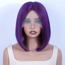 Brazilian Cosplay Purple Hair 13x5x1 T Part Transparent Lace Front Human Hair Wigs 180D  Short Straight Lace Bob Wigs Human Wigs