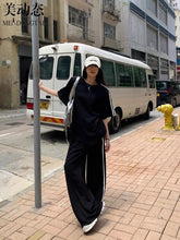 Spring/Summer Loose Casual Set Women's Stripe Short Sleeved T-shirt Wearing Floor Sweeping Wide Legged Pants Two Piece Set