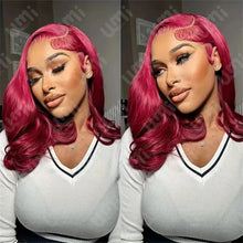 Women's HD Transparent Pre Plucked 13x4 Burgundy 99J 200% Density Body Wave Short Bob Lace Frontal Human Wigs