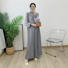 ANLAN Miyake Pleated Maxi Long Dress Mesh Petal Sleeve Half Turtleneck Formal Dresses for Women 2024 New Hot Sales 6KK9927
