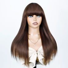 Sleek Human Hair Wigs With Bang Brazilian Straight Red Burgundy Human Hair Wigs Brown Color 4# For Black Women None Lace Wigs