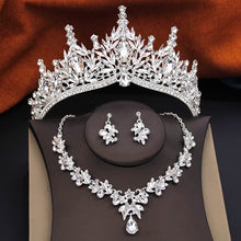 3 Pcs Princess Wedding Crown Jewelry Sets and Tiaras Green Pink Bride Necklace Earrings Set Girls Prom Birthday Accessory