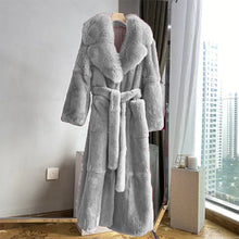 Women's Fashionable Belt Long Thick Warm Faux Fox Fur Jacket
